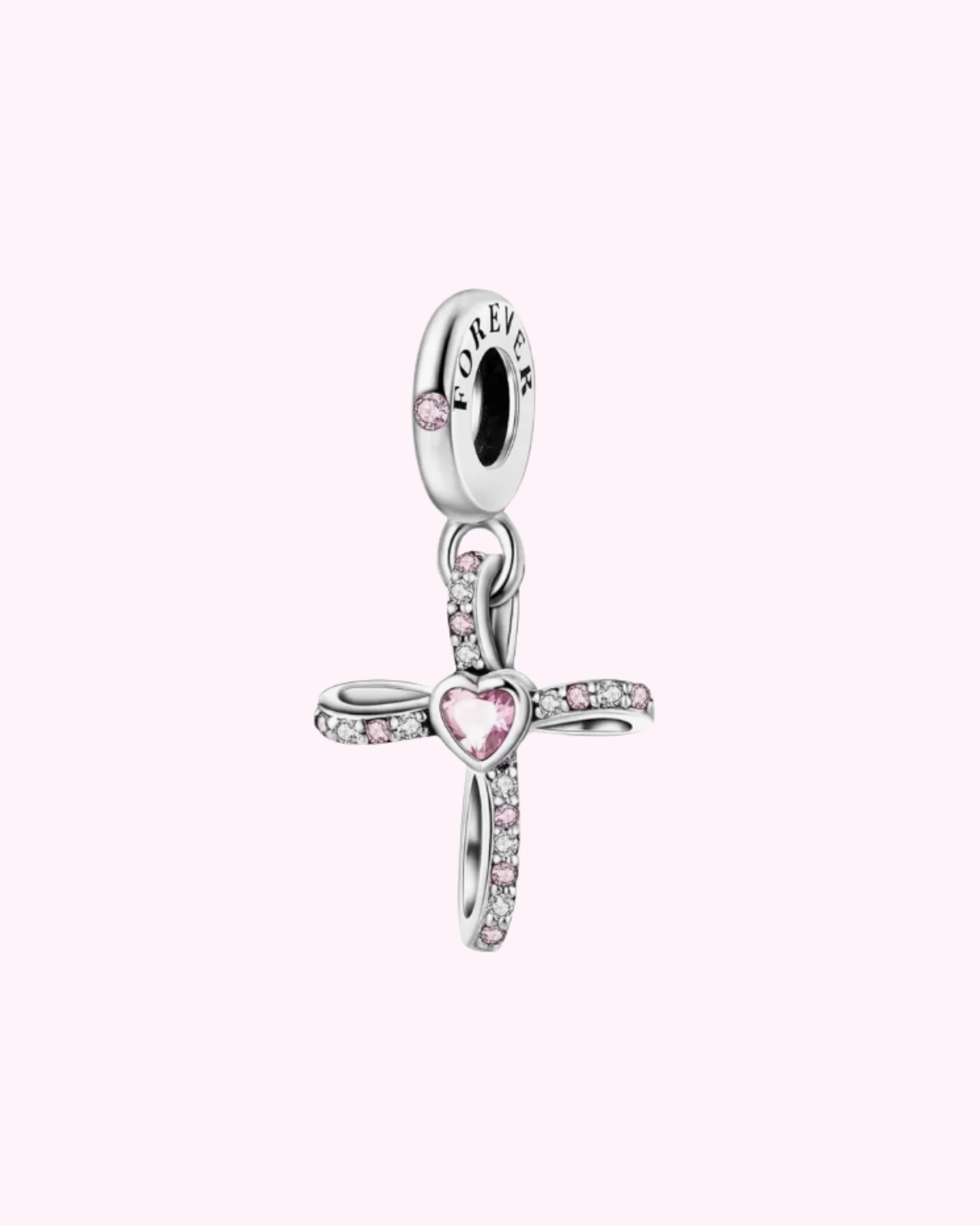 Sliver cross pink heart hair clip charm