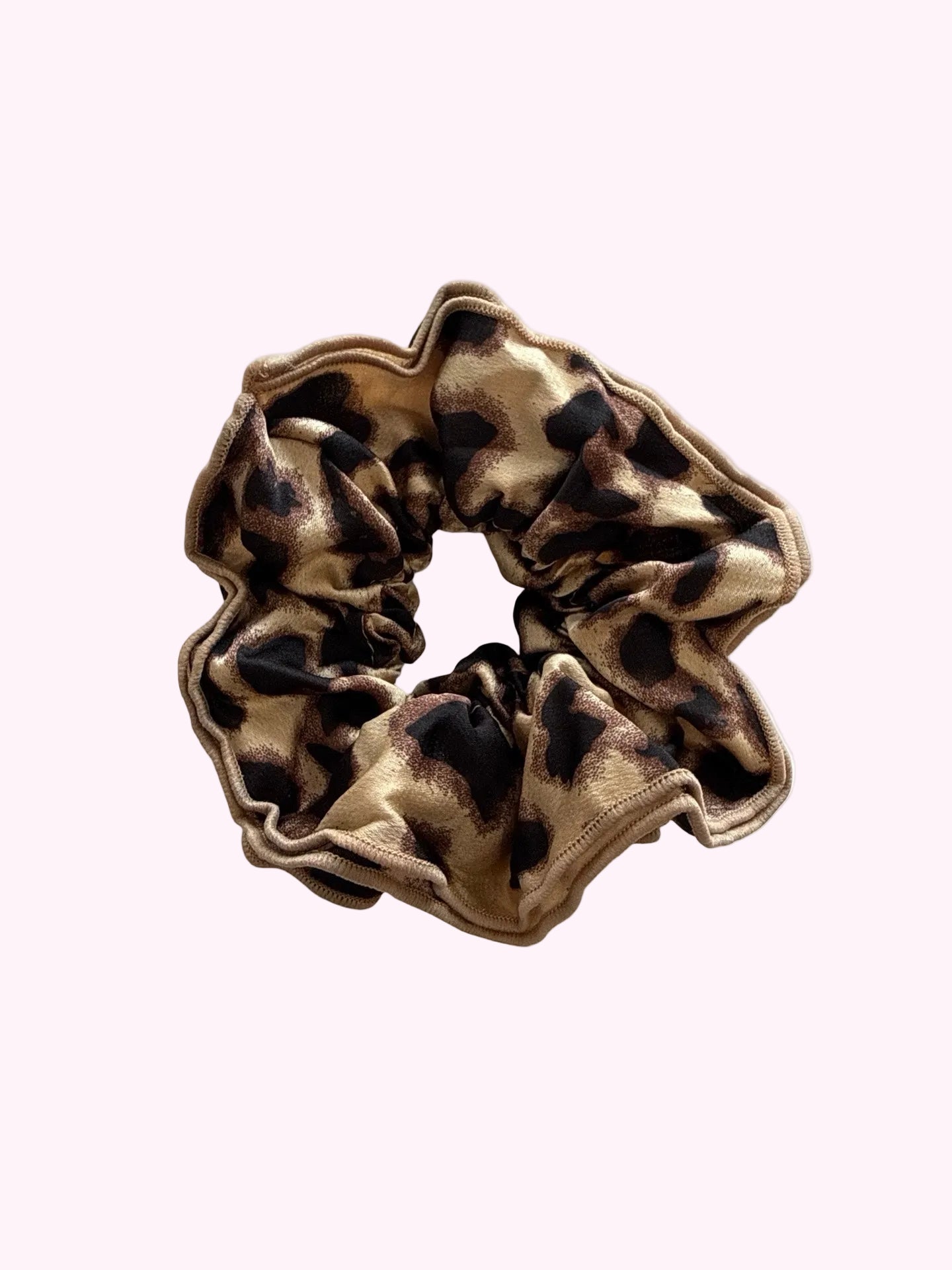 Silk Cheetah Scrunchie · Beige Trim