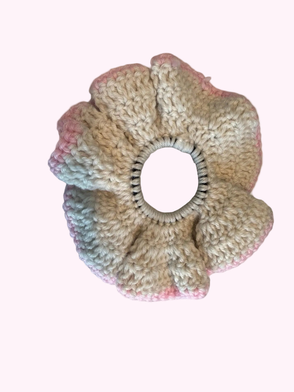 Handmade Knitted Scrunchie · Pink & Beige