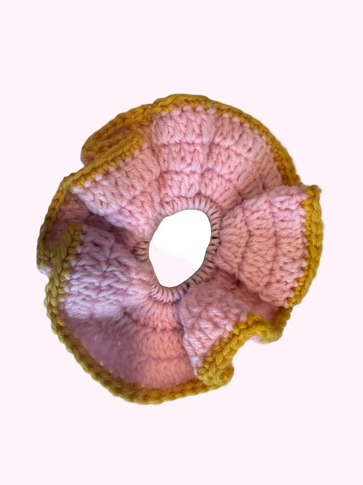 Handmade knitted Scrunchie · Pink & yellow