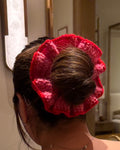 Handmade Knitted Scrunchie · Raspberry Cherry