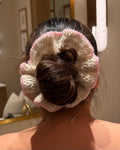 Handmade Knitted Scrunchie · Pink & Beige
